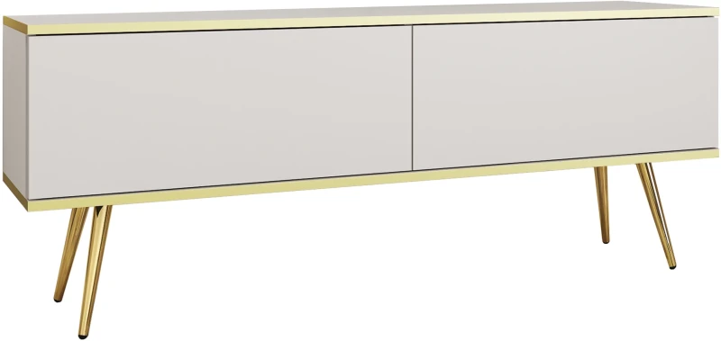 Szafka RTV Oro wisząca 135 cm biały ze złotymi wstawkami - stojąca na nóżkach