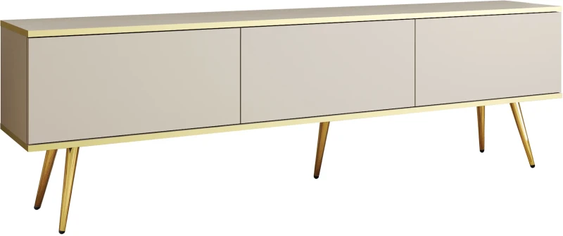 Szafka RTV Oro wisząca 175 cm beż piaskowy ze złotymi wstawkami - stojąca na nóżkach