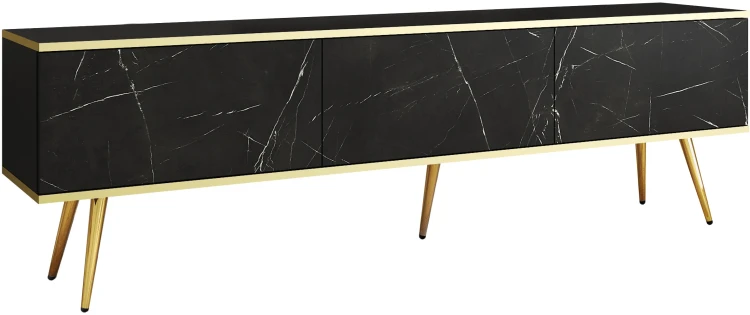 Szafka RTV Oro wisząca 175 cm marmur Royal Black ze złotymi wstawkami - stojąca na nóżkach