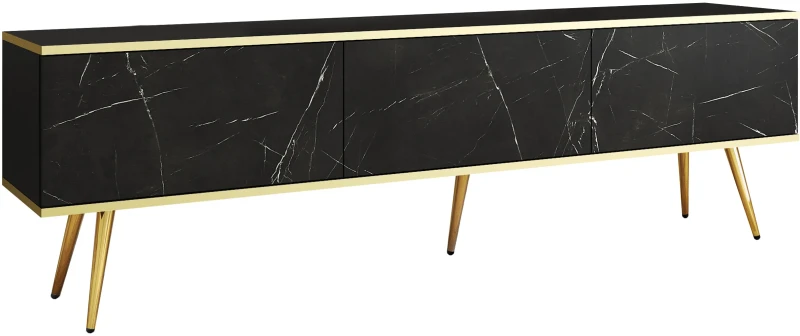 Szafka RTV Oro wisząca 175 cm marmur Royal Black ze złotymi wstawkami - stojąca na nóżkach