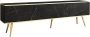 Szafka RTV Oro wisząca 175 cm marmur Royal Black ze złotymi wstawkami - stojąca na nóżkach