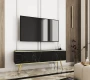 Szafka RTV Oro wisząca 135 cm marmur Royal Black ze złotymi wstawkami - stojąca na nóżkach złotych