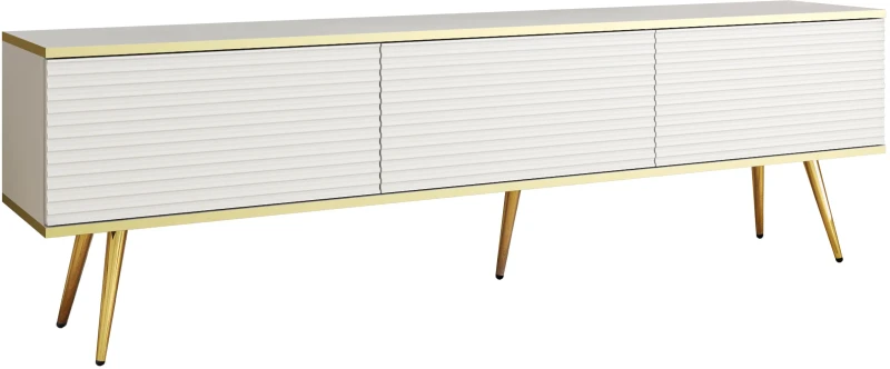 Szafka RTV Oro wisząca 175 cm lamele, biały ze złotymi wstawkami - stojąca na nóżkach