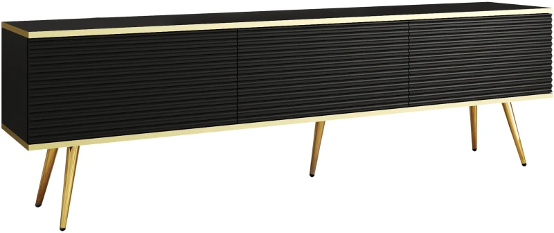 Szafka RTV Oro wisząca 175 cm lamele, czarny ze złotymi wstawkami - stojąca na nóżkach