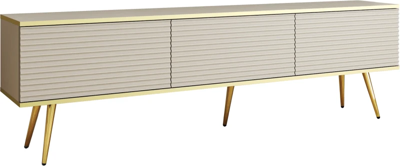 Szafka RTV Oro wisząca 175 cm lamele, beż piaskowy ze złotymi wstawkami - stojąca na nóżkach