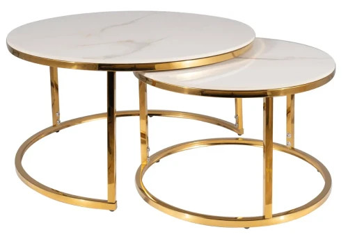Zestaw stolików Portafino A biały efekt marmuru/złoty