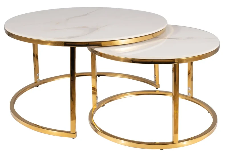 Zestaw stolików Portafino A biały efekt marmuru/złoty
