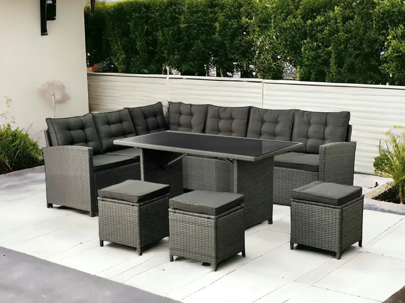 Narożnik ogrodowy technorattan + pufy i stolik Merida Szary