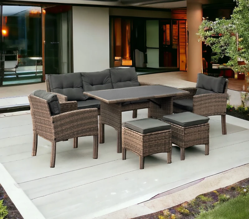 Zestaw mebli ogrodowych z technorattanu Puerto Brąz jasny