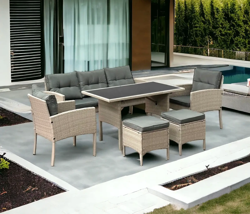 Zestaw mebli ogrodowych z technorattanu Puerto Jasny Beż