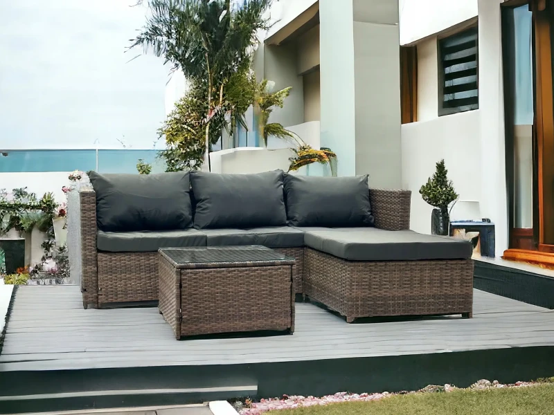 Narożnik ogrodowy z technorattanu dwustronny Ricoco Jasny Brąz