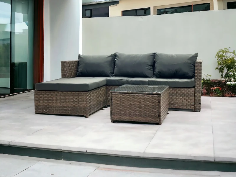 Narożnik ogrodowy z technorattanu dwustronny Ricoco Jasny Brąz