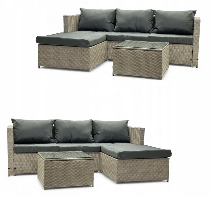 Narożnik ogrodowy z technorattanu dwustronny Ricoco + stolik Jasny Beż