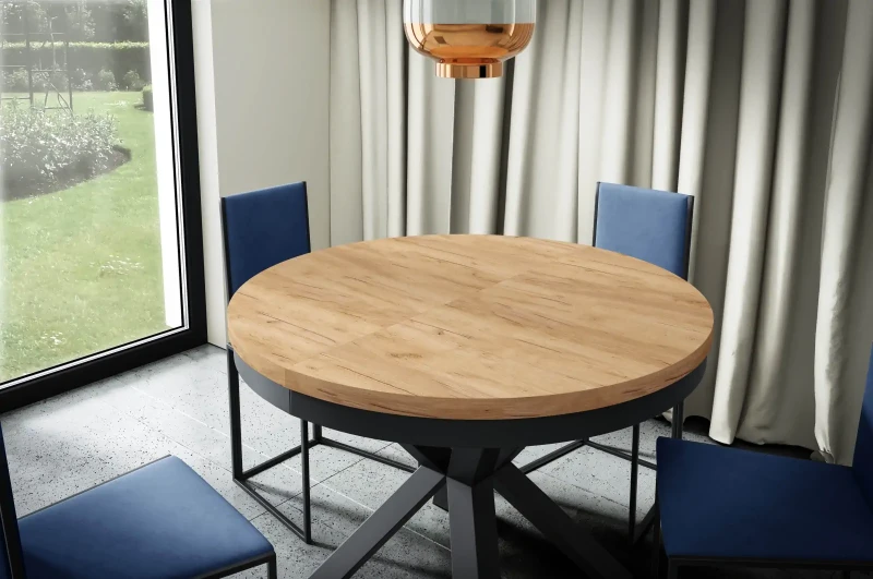 Stół rozkładany Cliff 100-176 cm do jadalni salonu okrągły -  dąb zloty