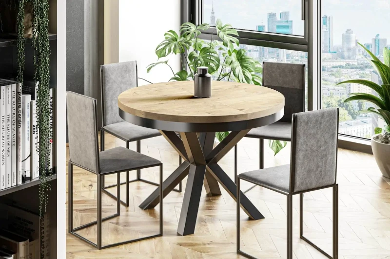 Stół rozkładany Cliff 100-176 cm do jadalni salonu okrągły - dąb Sonoma