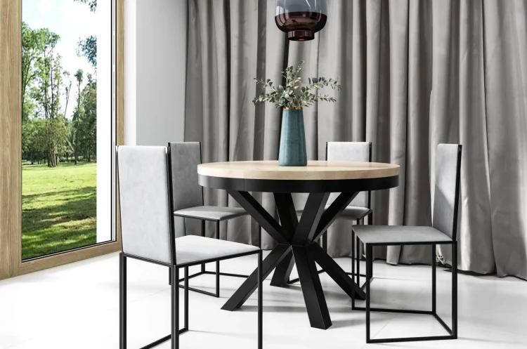 Stół rozkładany Cliff 120-196 cm do jadalni salonu okrągły -  dąb Craft