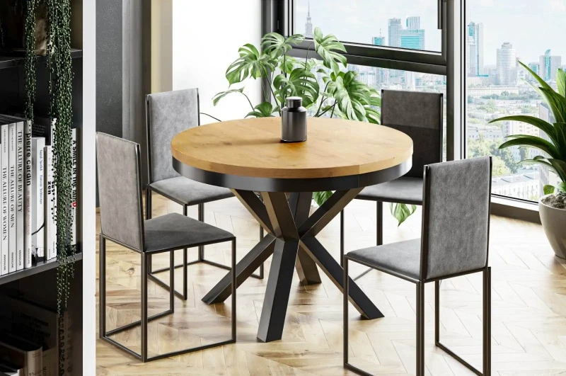 Stół rozkładany Cliff 120-196 cm do jadalni salonu okrągły - dąb Lancelot