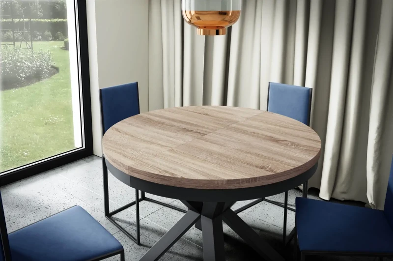 Stół rozkładany Cliff 120-196 cm do jadalni salonu okrągły - dąb sonoma