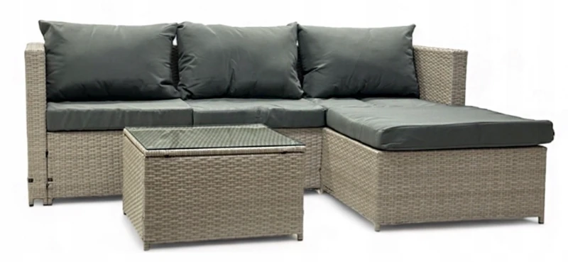 Narożnik ogrodowy z technorattanu dwustronny Ricoco + stolik Jasny Beż