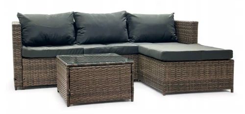 Narożnik ogrodowy z technorattanu dwustronny Ricoco + stolik Jasny Brąz