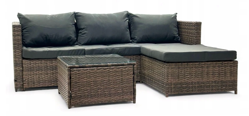 Narożnik ogrodowy z technorattanu dwustronny Ricoco + stolik Jasny Brąz