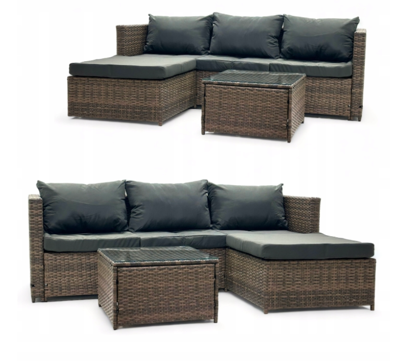 Narożnik ogrodowy z technorattanu dwustronny Ricoco + stolik Jasny Brąz