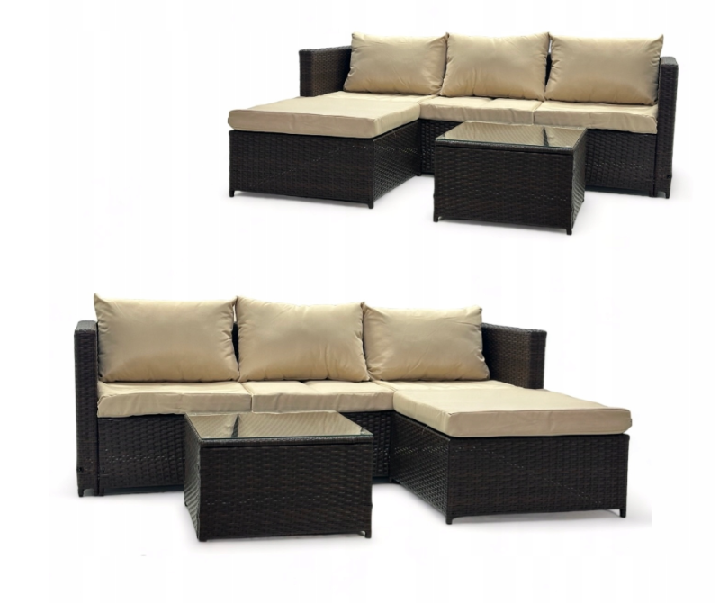 Narożnik ogrodowy z technorattanu dwustronny Ricoco + stolik Brąz