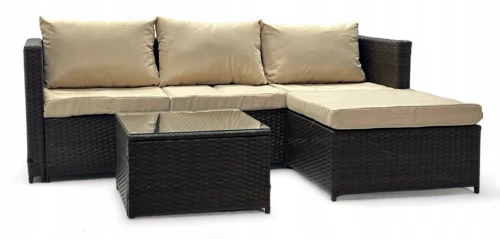 Narożnik ogrodowy z technorattanu dwustronny Ricoco + stolik Brąz