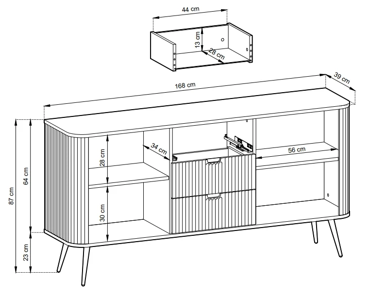 Komoda Zova na nóżkach 168 cm cashmere
