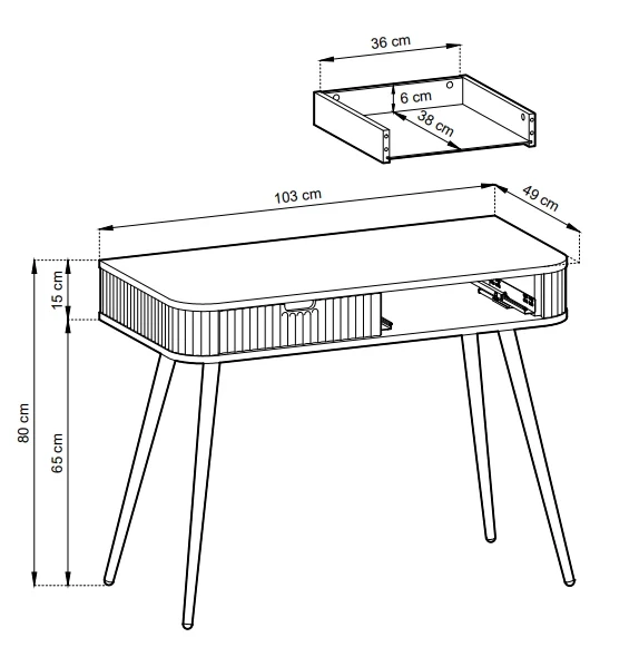 Toaletka Zova na nóżkach 103 cm czarny