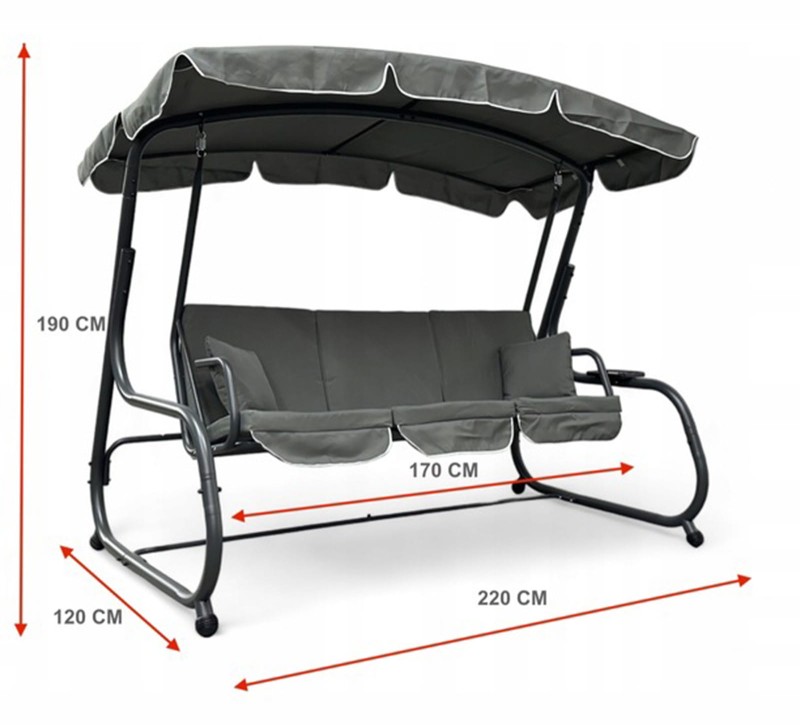 Huśtawka ogrodowa wolnostojąca Ragabas XXL duża Szary - wymiary