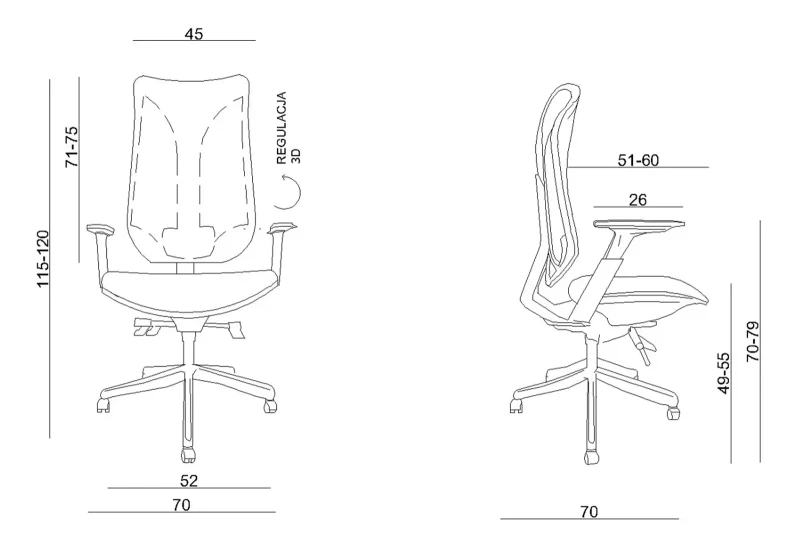 Fotel biurowy siatkowy Focus Czarny tkanina czarna