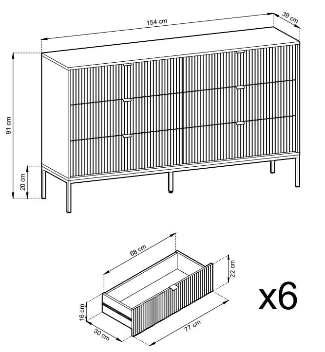 Komoda Nova 154cm z szufladami szara