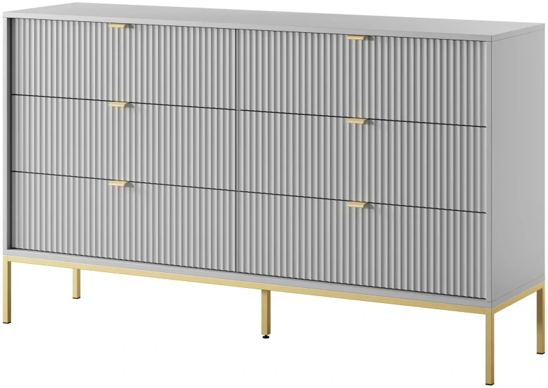 Komoda Nova 154cm z szufladami szara - stelaż złoty