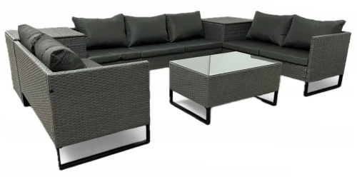 Narożnik ogrodowy Big w kształcie U z technorattanu zestaw Szary