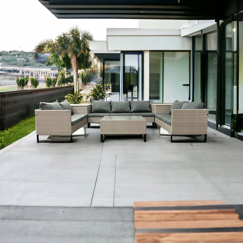 Narożnik ogrodowy Big w kształcie U z technorattanu zestaw Jasny beż