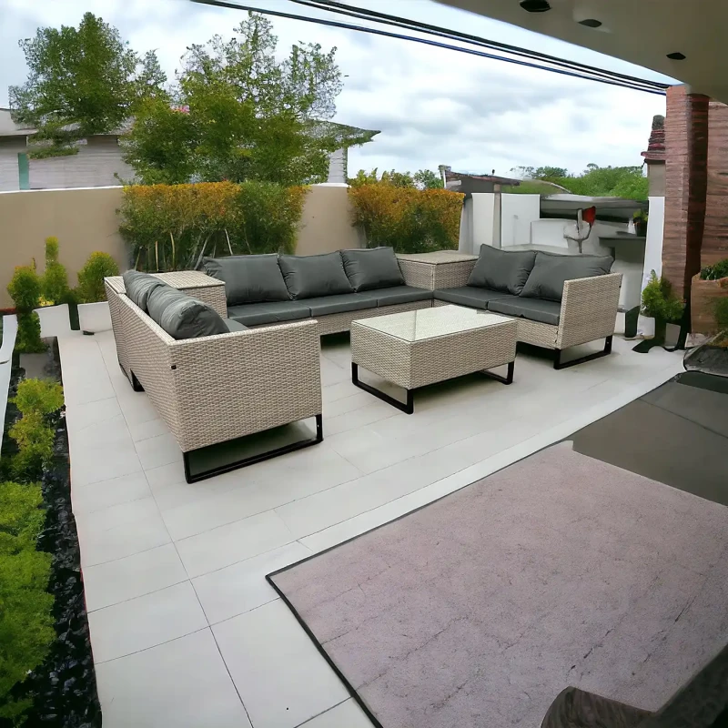 Narożnik ogrodowy Big w kształcie U z technorattanu zestaw Jasny beż