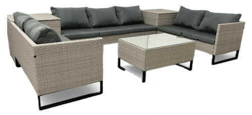 Narożnik ogrodowy Big w kształcie U z technorattanu zestaw Jasny beż