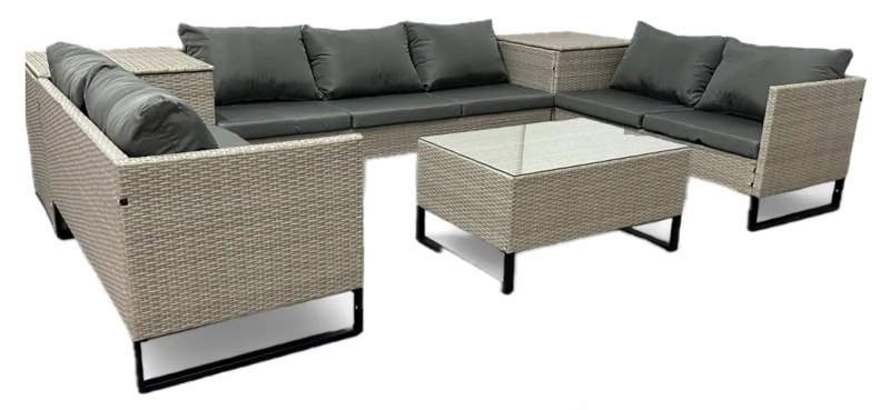 Narożnik ogrodowy Big w kształcie U z technorattanu zestaw Jasny beż