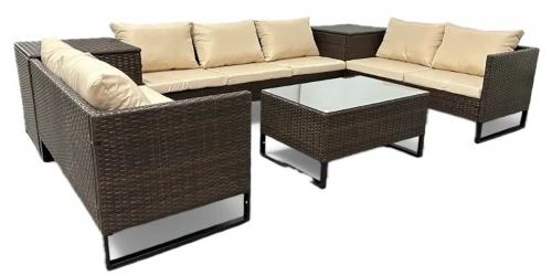 Narożnik ogrodowy Big w kształcie U z technorattanu zestaw Brąz