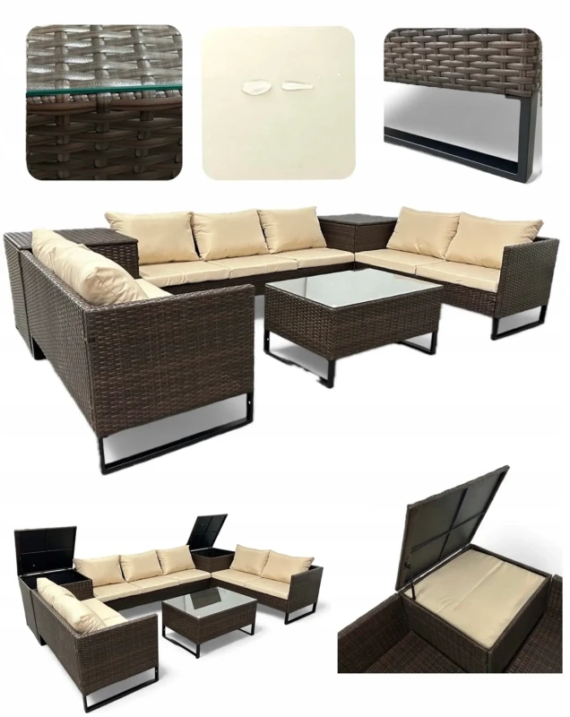 Narożnik ogrodowy Big w kształcie U z technorattanu zestaw Brąz