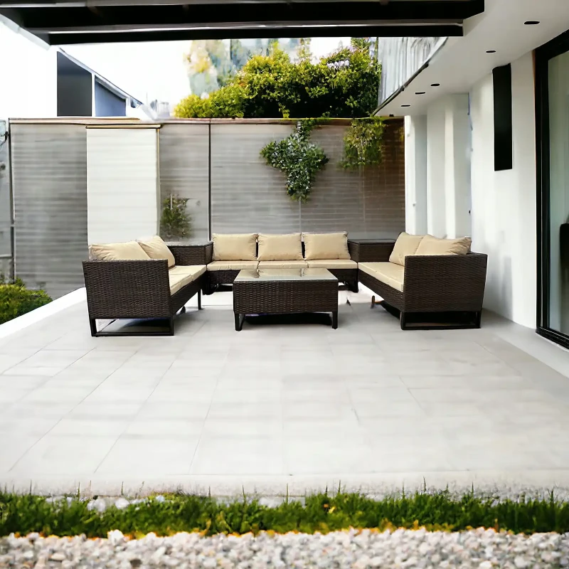 Narożnik ogrodowy Big w kształcie U z technorattanu zestaw Brąz