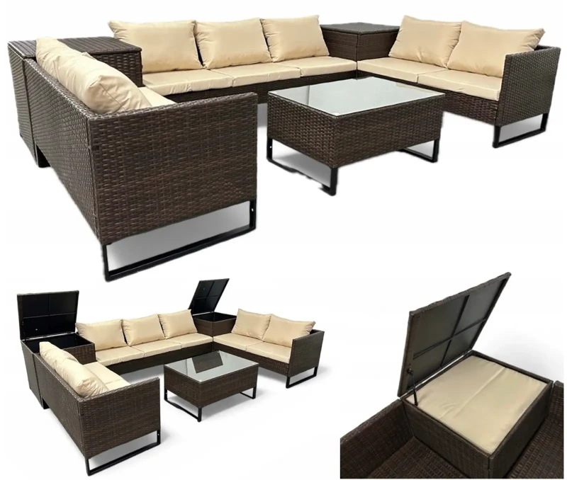 Narożnik ogrodowy Big w kształcie U z technorattanu zestaw Brąz