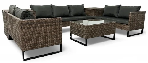 Narożnik ogrodowy Big w kształcie U z technorattanu zestaw Jasny brąz