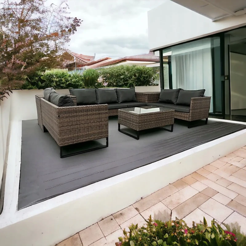 Narożnik ogrodowy Big w kształcie U z technorattanu zestaw Jasny brąz