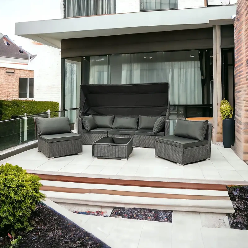 Zestaw ogrodowy wielofunkcyjny Elitar leżanka narożnik + stolik ze schowkiem Szary