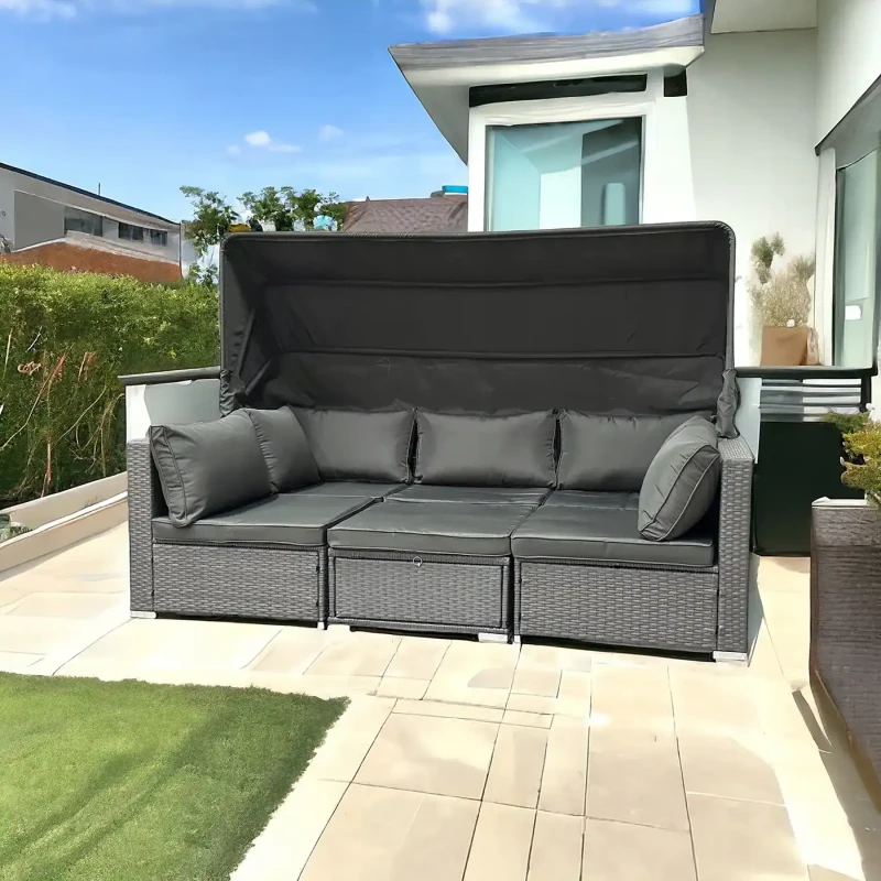 Zestaw ogrodowy wielofunkcyjny Elitar leżanka narożnik + stolik ze schowkiem Szary