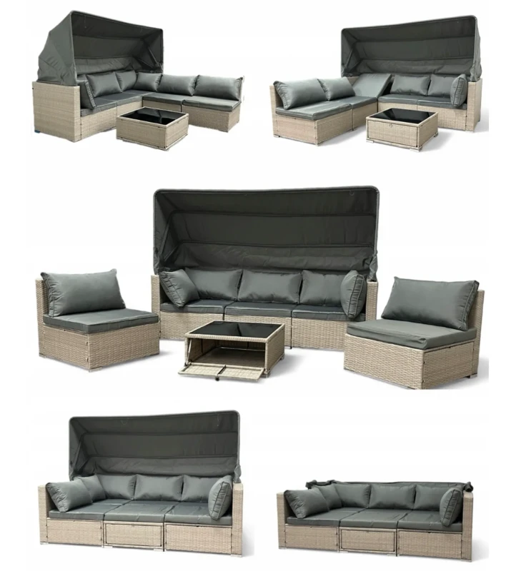 Zestaw ogrodowy wielofunkcyjny Elitar leżanka narożnik + stolik ze schowkiem - modyfikacje