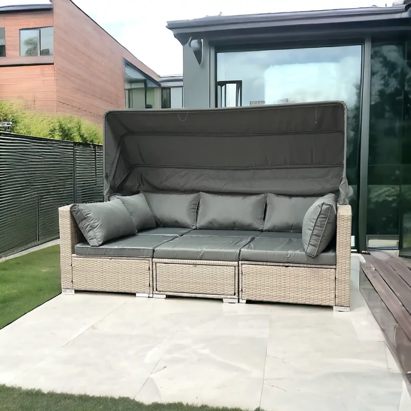 Zestaw ogrodowy wielofunkcyjny Elitar leżanka narożnik + stolik ze schowkiem Jasny beż