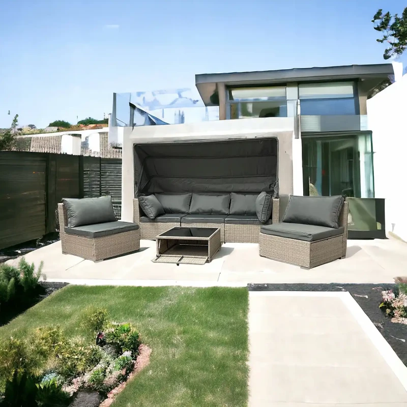 Zestaw ogrodowy wielofunkcyjny Elitar leżanka narożnik + stolik ze schowkiem Jasny beż